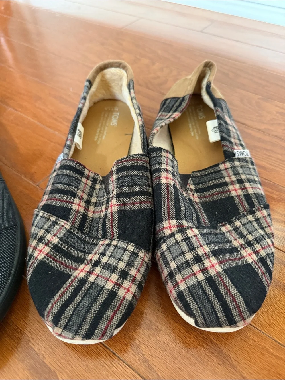 Men’s TOMS Slip-On Shoe Bundle Lot Size 11.5 Plaid Red Black Casual Canvas